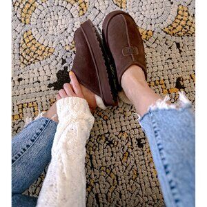 UGG Discoquette Genuine Shearling Slide Slipper in Burnt Cedar/ Natural US 9